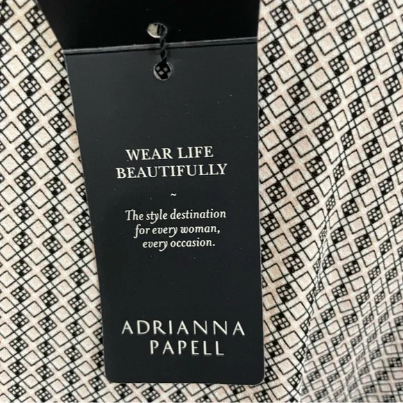 Adrianna Papell Tie Neck Blouse S Black Cream Geometric Flutter Sleeve NWT - Picture 9 of 14